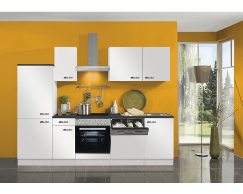 Optifit Küchenzeile mit Geräten Lagos286 270 cm Frontfarbe weiß glänzend Korpusfarbe weiß zerlegt