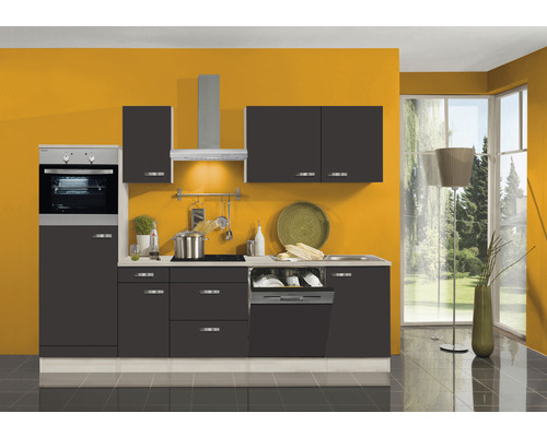 Optifit Küchenzeile mit Geräten Faro220 270 cm Frontfarbe anthrazit matt Korpusfarbe akazie zerlegt