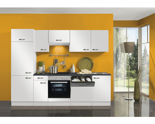 Optifit Küchenzeile mit Geräten Lagos286 270 cm Frontfarbe weiß glänzend Korpusfarbe weiß zerlegt