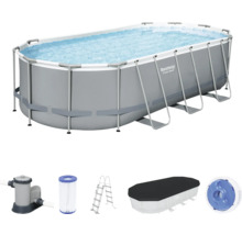 Aufstellpool Framepool-Set Bestway oval 549x274x122 cm inkl. Kartuschenfilteranlage, Leiter, Abdeckplane & Anschlussschlauch grau-thumb-3