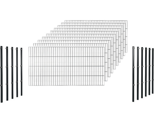 Einstabmatte Zaunset L 2000 cm H 100 cm bestehend aus 10 Matten und 11 Pfosten, anthrazit