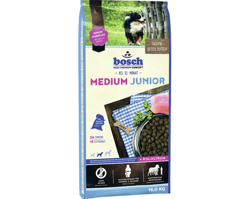 Hundefutter trocken Bosch Medium Junior 15 kg Bosch Medium Junior Trockenfutter für Hunde bis 12 Monate in 15 Kilogramm Packung