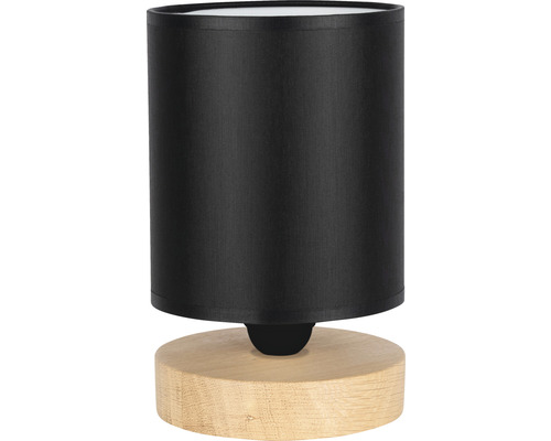 Tischleuchte Holz/Textil 1-flammig HxØ 205x130 mm Vonnie holzfarben Lampenschirm schwarz mit Kabelschalter
