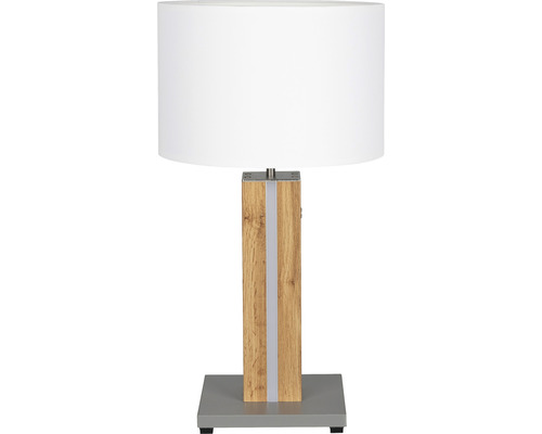 Tischleuchte mit Lampenschirm und Holzfuß