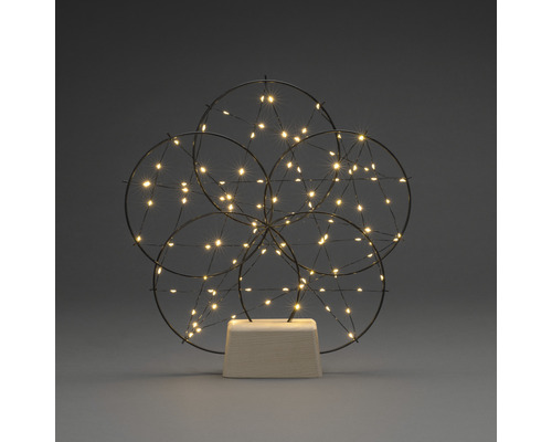 Dekorative Leuchtkugel aus Metall mit Holzfuß und warmweißen LEDs