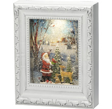 Dekorativer Schneemannrahmen mit Weihnachtsmann-, Reh- und Waldmotiven für eine festliche Atmosphäre