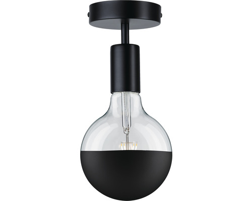 Schwarze Deckenleuchte mit einem klaren, runden Lampenschirm