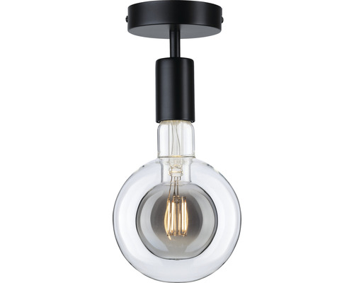 Deckenleuchte mit runder Glaskugel und schwarzer Halterung
