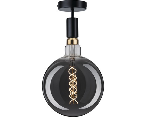 Deckenleuchte mit rauchfarbener Glaskugel und spiralförmigem Leuchtfaden