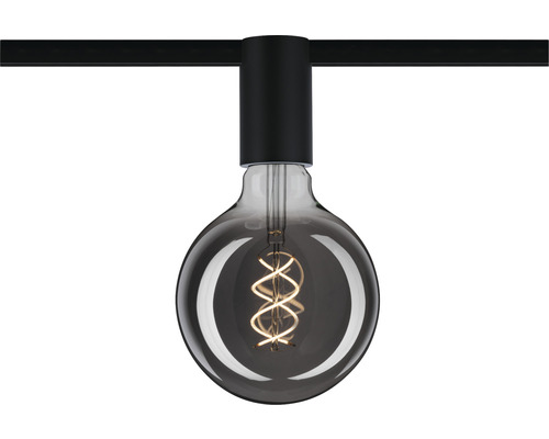 Schwarze Hängelampe mit Glühbirne und Glühfaden