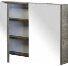 Spiegelschrank mit zwei Türen, Holzoptik und Innenregalen