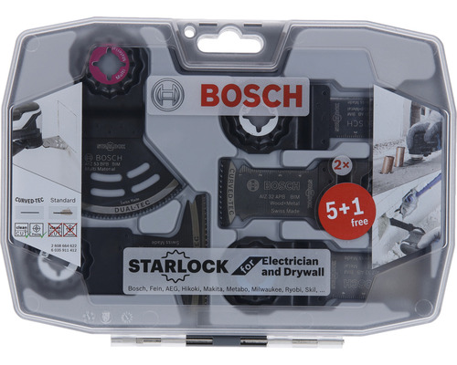 Bosch Starlock Elektriker und Trockenbau Set mit verschiedenen Sägeblättern in einer transparenten Kunststoffverpackung