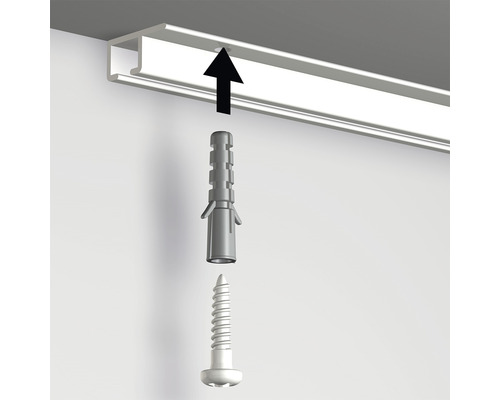 Befestigung einer Gardinenschiene mit Dübel und Schraube