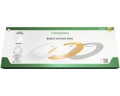Grimsholm Green Robot Mower Ring Verpackung mit Ringvarianten aus Zink, Corten und dunklem Graphit