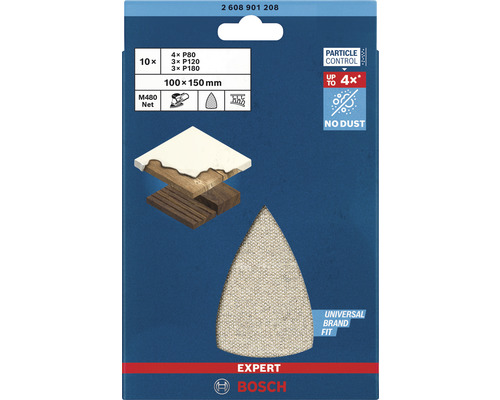 Bosch Expert M480 Net Schleifblätter, 10 Stück, Körnung P80, P120 und P180, Größe 100x150 Millimeter