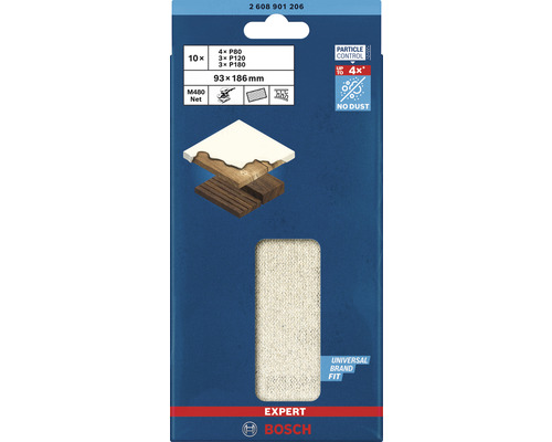 Bosch Expert M480 Net Schleifgitter Set, 10 Stück, Körnung P80 bis P180, 93x186 Millimeter
