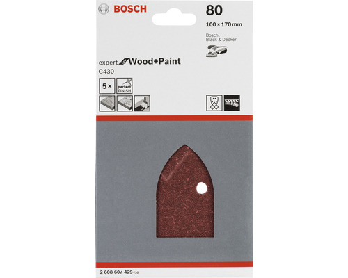 Bosch Expert Schleifpapier für Holz und Farbe, Körnung 80, Größe 100 x 170 Millimeter, 5 Stück