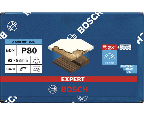 Bosch Expert Schleifblatt P80, 93 mal 93 Millimeter, 50 Stück