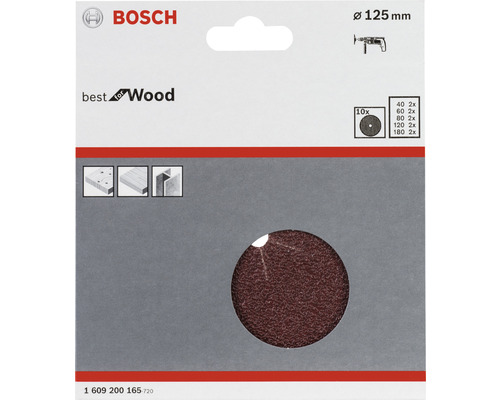 Bosch Schleifscheiben Set für Holz, Durchmesser 125 mm, 10 Stück