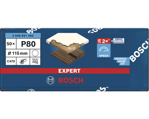 Bosch Expert Schleifpapier, Körnung P80, Durchmesser 115 mm, 50 Stück
