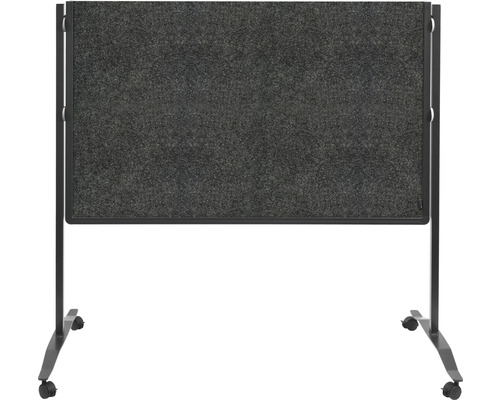 Mobile Stellwand mit grauem Stoffbezug und Rollen