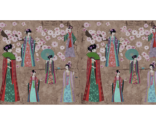 Fototapete Vlies Digitaldruck DD110816 Asian Fusion Kimono 4-tlg. 500 x 270 cm Tapete mit asiatischem Design mit Frauen und Blüten