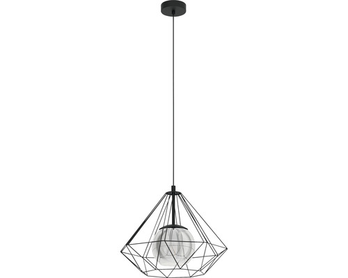 Pendelleuchte 1-flammig HxØ 110x44,5 cm schwarz Glas bedampft schwarz/transparent Pendelleuchte mit geometrischem Drahtgestell und Glaskugel