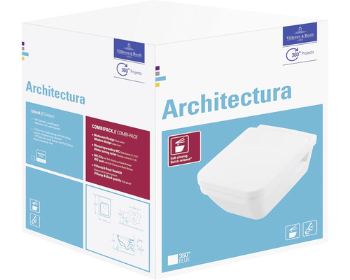 Verpackung der Villeroy & Boch Architectura WC-Kombination mit Soft-Closing Funktion
