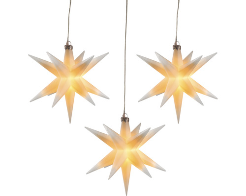 3er-Set LED Sternenhänger Ø 12 cm 3 LEDs Lichtfarbe warmweiß weiß Drei leuchtende Sterne als Dekoration für die Weihnachtszeit