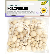 Packung mit runden Naturholzperlen mit Schnur
