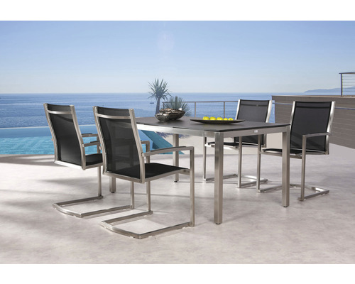 Dining-Set Marbella 4 -Sitzer bestehend aus: 4 Freischwingsessel, Tisch 160 x 90 cm Edelstahl standfest stapelbar