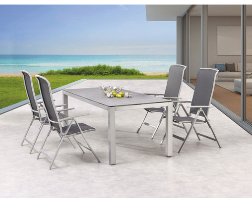 Dining-Set Palermo Houston 4 -Sitzer bestehend aus: 4 Stühle, Tisch 160 x 90 cm Aluminium silber verstellbare Rückenlehne klappbar witterungsfest