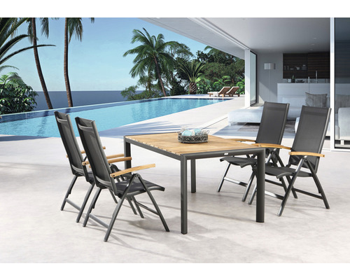 Dining-Set Cavalese Houston 4 -Sitzer bestehend aus: 4 Stühle, Tisch 160 x 90 cm Holz Aluminium anthrazitklappbar witterungsbeständig