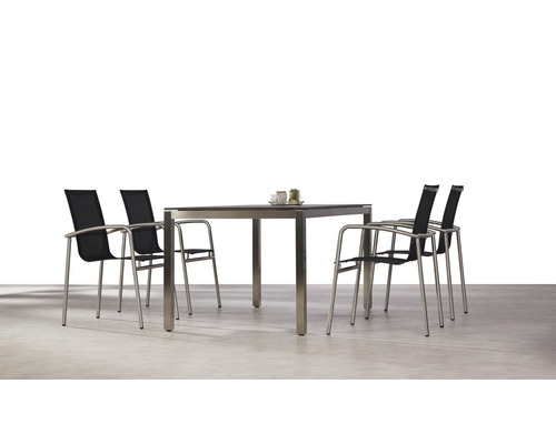Dining-Set Khartum Marbella 4 -Sitzer bestehend aus: 4 Stühle, Tisch 160 x 90 cm Edelstahl edelstahl stapelbar witterungsbeständig