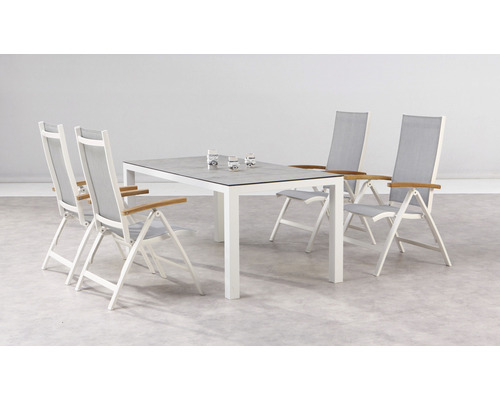 Dining-Set Cavalese Houston 4 -Sitzer bestehend aus: 4 Stühle, Tisch 160 x 90 cm Aluminium Holz weiß klappbar witterungsbeständig