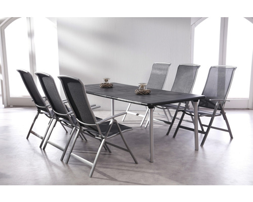 Dining-Set Palermo 6 -Sitzer bestehend aus: 6 Sessel, Ausziehtisch 160/220 x 100 cm Aluminium silber klappbar