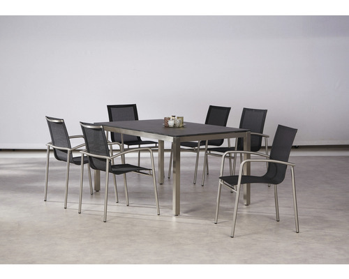 Dining-Set Khartum Marbella 6 -Sitzer bestehend aus: 6 Stühle, Tisch 160 x 90 cm Edelstahl edelstahl witterungsbeständig