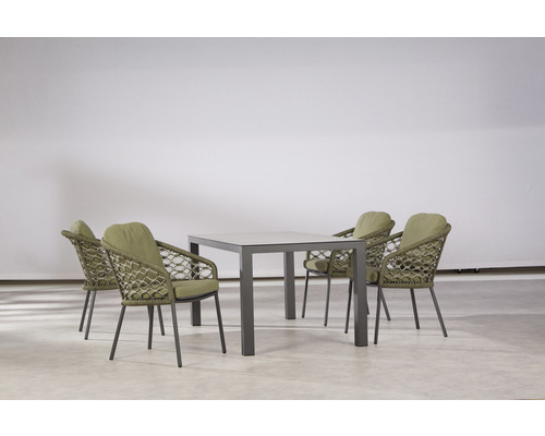 Dining-Set Mali Houston 4 -Sitzer bestehend aus: 4 Sessel, Tisch 160 x 90 cm Aluminium anthrazit Polsterauflagen