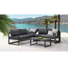 Gartenmöbelset mit Sofa, Liege und Tisch aus Aluminium mit Auflagen und Zierkissen