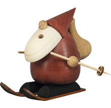 Holzfigur eines Skifahrenden Weihnachtsmannes mit Sack