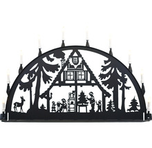 Schwarzer Lichterbogen mit Weihnachtsmotiv und Kerzen
