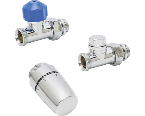SCHULTE Thermostatventil-Set Durchgang 1/2" chrom 7063002 Heizkörperventil mit Thermostatkopf und Absperrverschraubung