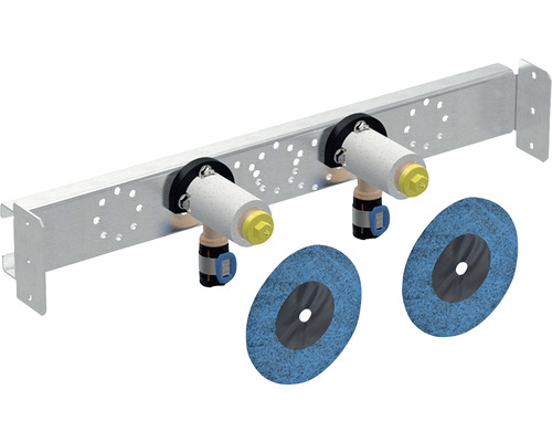 GEBERIT FlowFit Anschlusswinkel 90° 20 x 1/2" vormontiert zweifach Trockenbau Abstand Mitte 15,3 cm 619671001