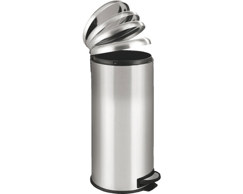 Treteimer aus Edelstahl mit offenem Deckel