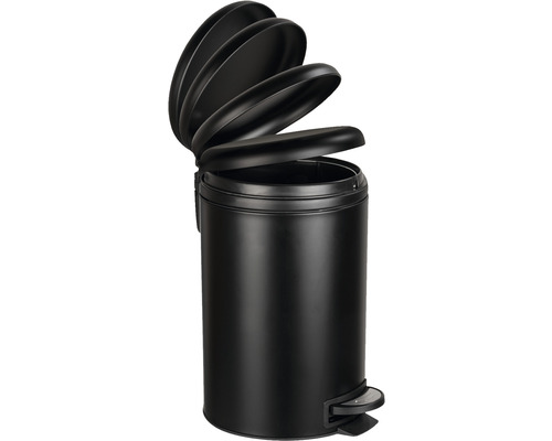 Schwarzer Treteimer mit offenem Deckel zur Abfallentsorgung