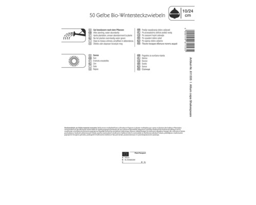 Verpackung gelber Bio-Wintersteckzwiebeln mit Pflanzanleitung