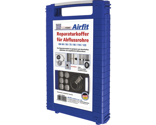 Airfit Reparaturkoffer für angebohrte Abwasserrohre DN 40/50/75/90/110/125 45000RS Airfit Reparaturkoffer für Abflussrohre DN 40 bis 125 in blauem Koffer