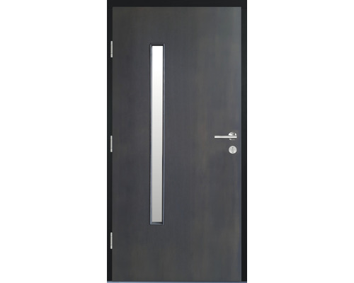 Graue Innentür mit Lichtausschnitt und Drückergarnitur