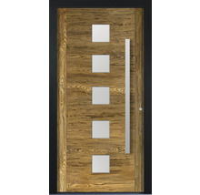 Haustür mit Holzdekor, Glasfenstern und Griff