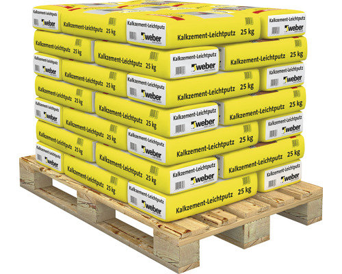 Palette WEBER Kalkzement-Leichtputz 42 Sack = 1050 kg Palette mit Säcken Kalkzement-Leichtputz von Weber, je 25 Kilogramm